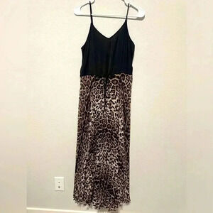 Loyd/Ford Satin Midi Slip Dress Women’s Size XS Chiffon Cheetah Print Black